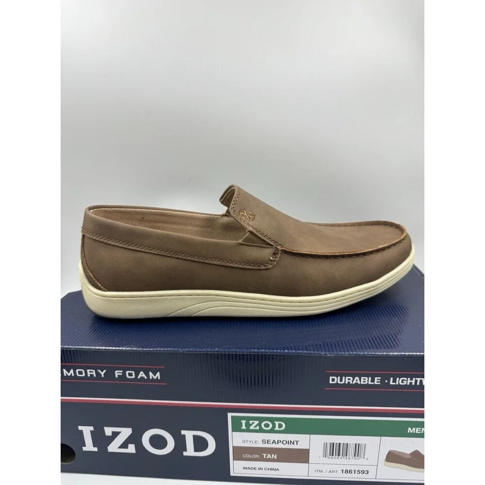 Izod Mens Seapoint Sneaker Loafer Slip On Shoe Size 9.5 Tan- Brown New
